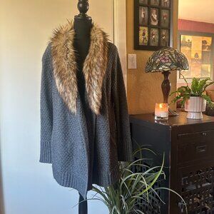 Joie Faux Fur Collar Chunky Knit Cardigan Coat | Size M